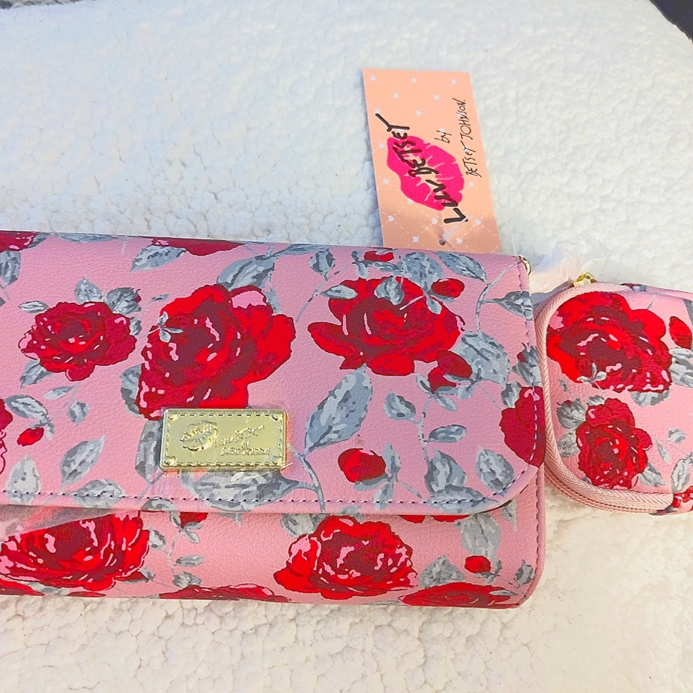 NWT Luv Betsey Pink Floral Crossbody with Matching Ear Bud Case